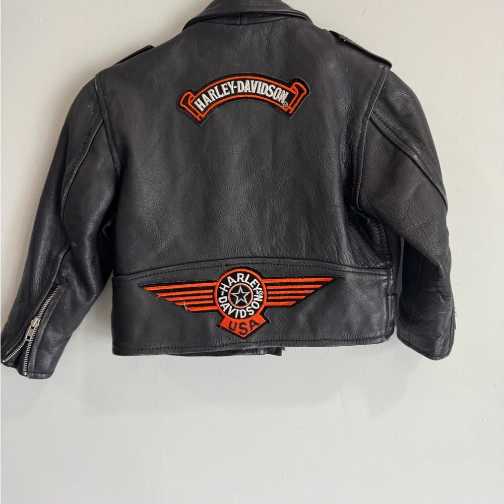 Harley-Davidson Black and Orange Leather Jacket‎ UNIK Youth XL